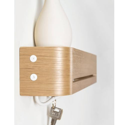Key Holder Wall Mount with Shelf | 17 inch | Oak | 5 Retractable Hooks | Minimalist | Space-Saving | Modern Wall Coat Hooks | Wooden Key Rack for Entryway & Hallway - color: Oak