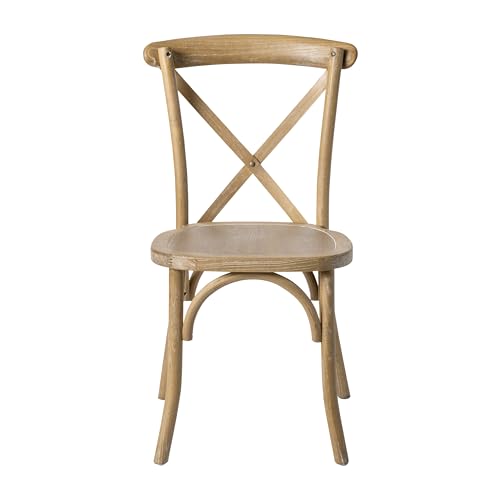 Merrick Lane Bardstown X-Back Bistro Style Wooden Dining Chair for Kitchens and Dining Rooms, High-Back Wood Stackable Kitchen Chair, Natural with White Grain