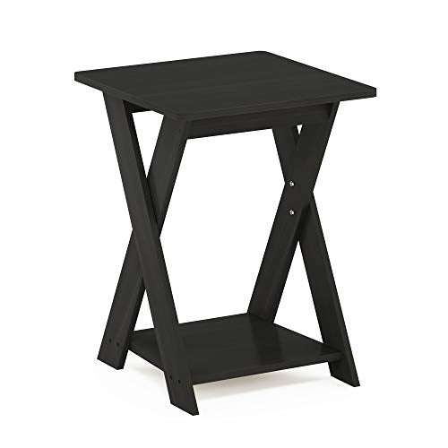 2-Tier Square Modern End Table, Criss-Crossed Night Stand, Bedside Table with Lower Open Shelf and X-Legs, Side Table, for Bedroom, Living Room, Espresso