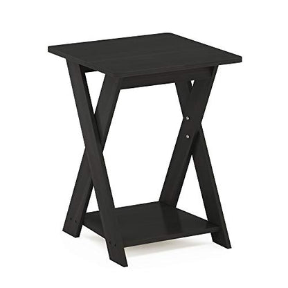 2-Tier Square Modern End Table, Criss-Crossed Night Stand, Bedside Table with Lower Open Shelf and X-Legs, Side Table, for Bedroom, Living Room, Espresso