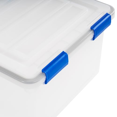 IRIS USA WeatherPro File Box Organizer, Letter/Legal, 32 Qt. 3-Pack, Clear | Store letter and legal documents safely with weather-resistant protection and space-saving stackable storage - style: WeatherPro (Blue) - 3 Pack