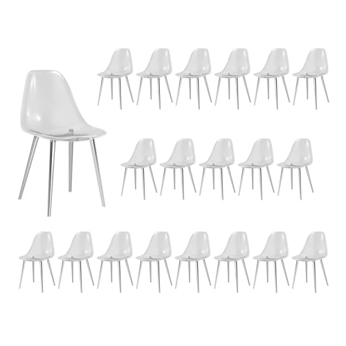 Baysitone Clear Dining Chairs Set of 20, Modern Kitchen Chairs with Transparent Seat, Acrylic Accent Side Chairs with Metal Legs for Dining Room, Kitchen, Living Room with Silver - color: Silver, size: Set of 20