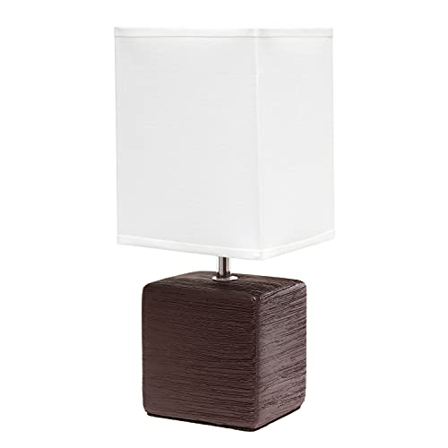 Simple Designs Petite Faux LT2072-BWN Stone Table Lamp with Fabric Shade, Brown with White Shade - color: Brown