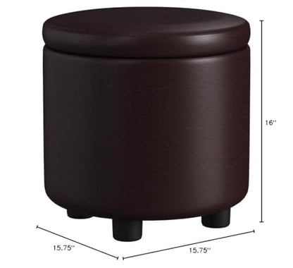 Designs4Comfort Round Accent Storage Ottoman with Reversible Tray Lid - color: Espresso