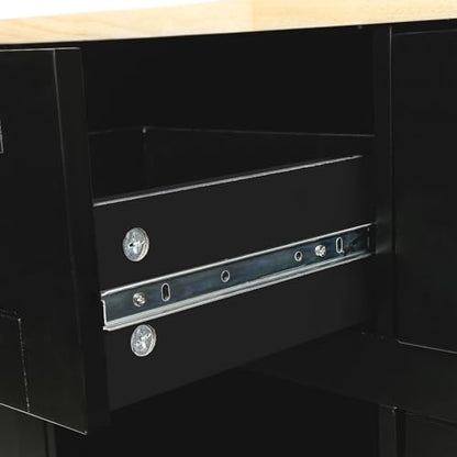 Kitchen Island, Rolling Kitchen Cart with Drop Leaf Top | Drop leaf countertop expands prep and serving space, folds down to save room in compact kitchens or dining areas - color: Black + Mdf + Rubber Wood