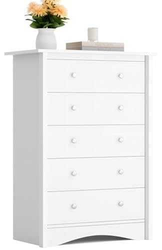 Furmax Tall Dresser for Bedroom, 5 Drawer Dresser, Chest of Drawers, Organizer Drawers, for Hallway Entryway (White) - color: White