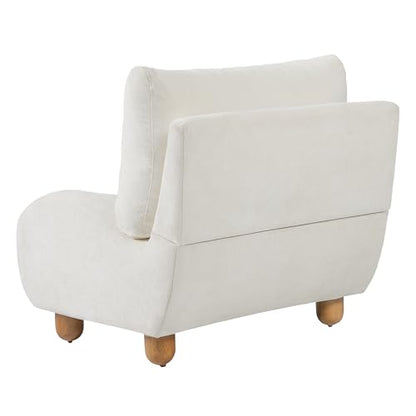 Merax Curved Accent Chair, Modern Armless Lounge Chair with Upholstered Seat, Rounded Backrest and Wood Legs, Single Sofa Seating for Living Room, Bedroom, Reading Nook, Beige White - color: Beige White