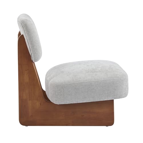 Christopher Knight Home Mores Low Profile Accent Chair Set of 2, Modern Living Room Armless Lounge Chair, Fabric Comfy Reading Chair for Bedroom, Wooden Frame and Thick Padded Seat, Walnut+Gray - color: Walnut+gray