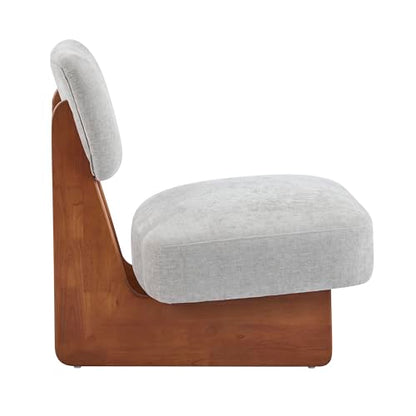 Christopher Knight Home Mores Low Profile Accent Chair Set of 2, Modern Living Room Armless Lounge Chair, Fabric Comfy Reading Chair for Bedroom, Wooden Frame and Thick Padded Seat, Walnut+Gray - color: Walnut+gray