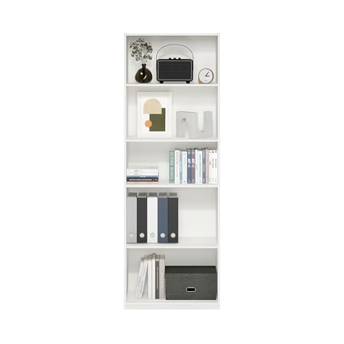 Furinno GEHRY Book Shelf, 5-Tier Bookshelf with Open Shelf, Standing Bookcase with Adjustable Shelves, 11.6 x 24.8 x 71.4, for Living Room, Bedroom, Home Office, White - color: White, size: 5-Tier, 11.6 x 25 x 71.4