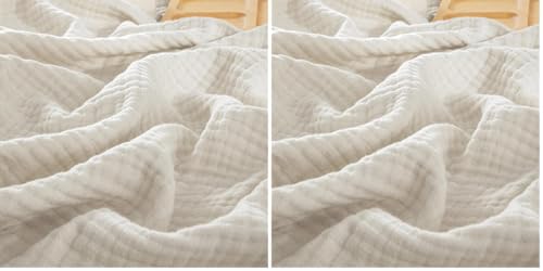 PHF 100% Cotton Muslin Throw Blanket 50" x 60", 4-Layer Lightweight and Breathable Blanket, Luxuriously Soft Gauze Throws for Couch Bed Sofa, Ideal Gift Choice, Oat Milk (Pack of 2) - color: Oat Milk, size: Throw(50"X60") (Pack of 2)