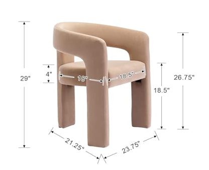 HNY Modern Velvet Barrel Single Dining Chair, Khaki | Upholstered Accent Armchair With Wide Seat Stylish Design For Living Room Bedroom Vanity And Small Spaces - color: Khaki Velvet