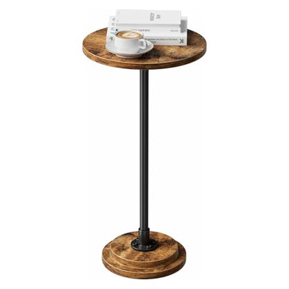 Simple Trending Small Side Table, Round Drink Table, Sofa End Table for Living Room, Coffee Tables for Bedroom, Rustic Brown
