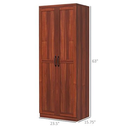 HOMCOM 63" 2-Door Kitchen Pantry 5-Tier Tan | Freestanding Storage Cabinet, Shelving, 2 Adjustable Shelves, for Dining Room - color: Tan