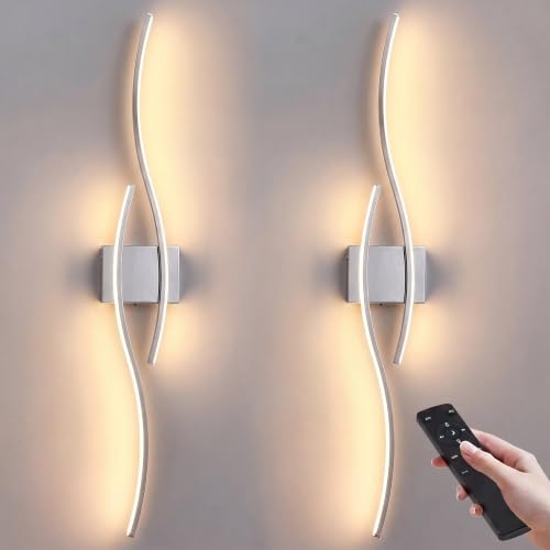 KARTOOSH Wireless Wall Sconces Set of 2, Dimmable LED Sconce with Remote | Battery Operated Wall Sconce with 3 CCT Night-Light Timer Memory Modern Wall Sconces for Living Room, Hallway, Bedroom - color: Chrome, size: 39.3 Inches (2 pack)