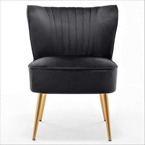 Container Furniture Direct Modern Velvet Accent Chair for Living Room, Bedroom, or Entryway, Stylish and Comfortable Armless Design with Metal Legs, Black - color: Black