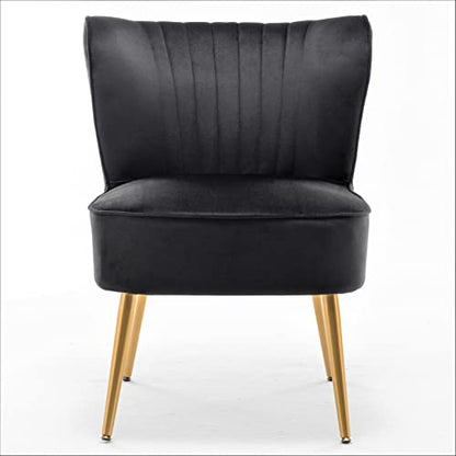Container Furniture Direct Modern Velvet Accent Chair for Living Room, Bedroom, or Entryway, Stylish and Comfortable Armless Design with Metal Legs, Black - color: Black