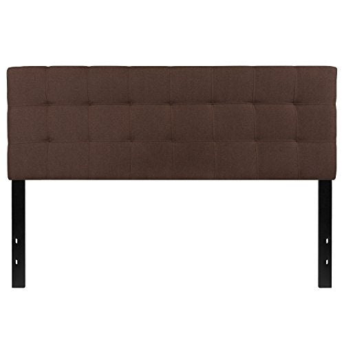 EMMA + OLIVER Dark Brown Queen Quilted Tufted Headboard | Adjustable Bed Rail Slots, Fabric Upholstered - color: Dark Brown, size: Queen