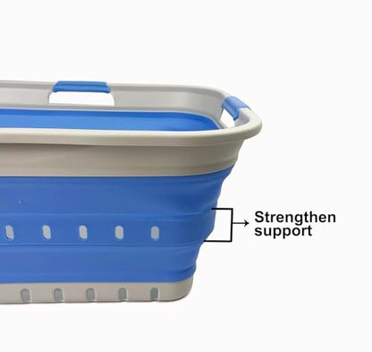 SAMMART 42L (11 gallon) Collapsible Plastic Laundry Basket - Foldable Pop Up Storage Container/Organizer - Space Saving Hamper/Basket (1, Grey/Little Boy Blue) - color: Grey/Little Boy Blue