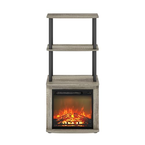 Furinno Turn-N-Tube 2-Tier Tall TV Entertainment Side Table Display Rack with Fireplace Insert, French Oak Grey/Black - color: French Oak Grey, size: Fireplace Side Table