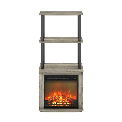 Furinno Turn-N-Tube 2-Tier Tall TV Entertainment Side Table Display Rack with Fireplace Insert, French Oak Grey/Black - color: French Oak Grey, size: Fireplace Side Table