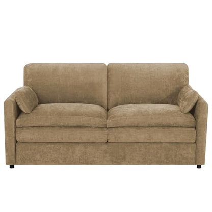 69" Chenille 2 Seats Sofa with 2 Pillows, Camel | Modern Upholstered Sofa with Deeper Seats, Comfy Sofa with Thickened Cushions for Living Room, Apartment - color: Camel, size: Loveseat