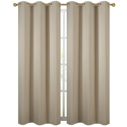Diraysid Beige Grommet Blackout Curtains for Bedroom Thermal Insulated Room Darkening Curtains Drapes, 38 x 84 inch, 2 Panels - color: Beige, size: 38"W x 84"L (Pack of 2)