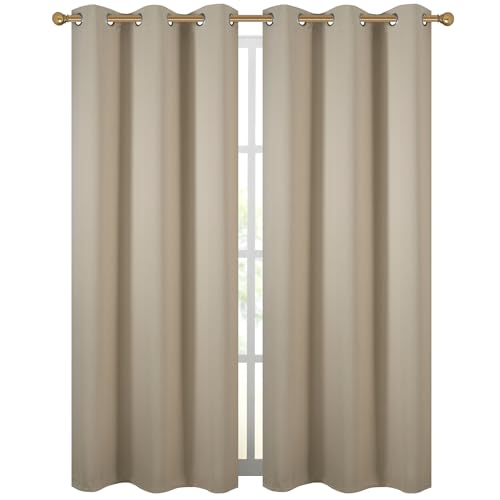 Diraysid Beige Grommet Blackout Curtains for Bedroom Thermal Insulated Room Darkening Curtains Drapes, 38 x 84 inch, 2 Panels - color: Beige, size: 38"W x 84"L (Pack of 2)