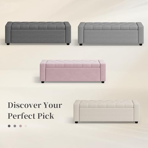 Storage Ottoman Bench,Large Entryway Ottoman with Storage, Rectangular Bench with Cushion and Safety Hinge for Living Room Bedroom - color: Pink