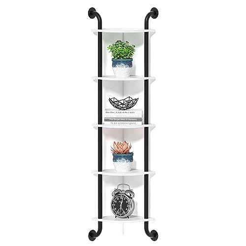 5 Tier Corner Shelf Wall Mount Rustic Industrial Floating Shelves - color: White