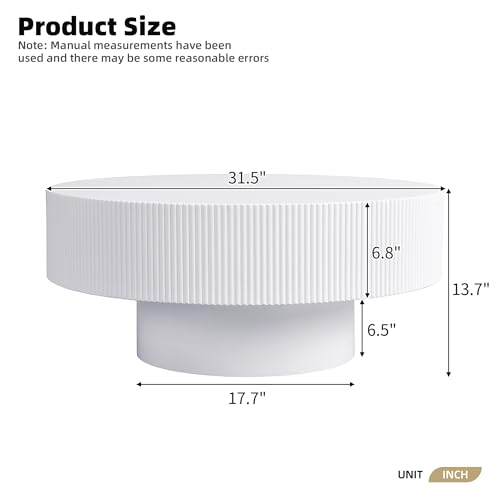 31.5" Round Wood Coffee Table for Living Room Mid Century Modern Fluted Center Table for Living Room, Apartment, Home Office, White - color: White, size: 31.5"D x 31.5"W x 13.78"H