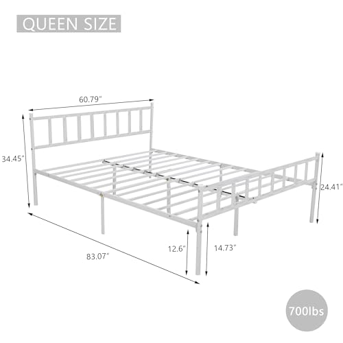 Metal Platform Queen Size Bed Frame, White | Headboard and Footboard , Sturdy Steel Slats Support , No Box Spring Needed Easy Assembly - color: White, size: Queen