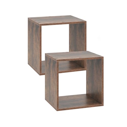 2 Stackable Cubes Bookcase, Wooden Cubby Storage Organizer | Wooden Cubby Storage Organizer, Small Book Shelf for Small Space, Combination Square Bookshelf Cubes - color: Rustic Brown