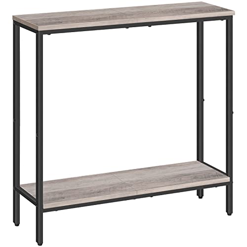 HOOBRO 29.5" L Narrow Console Table, 8.7" D Small Entryway Table | Sofa Table Behind Couch with 2-Tier Storage Display Shelves for Hallway, Foyer, Living Room, Bedroom - color: Greige and Black