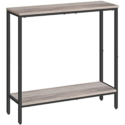 HOOBRO 29.5" L Narrow Console Table, 8.7" D Small Entryway Table | Sofa Table Behind Couch with 2-Tier Storage Display Shelves for Hallway, Foyer, Living Room, Bedroom - color: Greige and Black