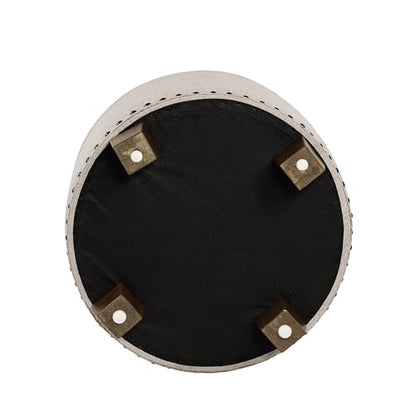 HomePop 18.5" Round Storage Ottoman with Nailheads - Light Brown Fabric - color: Light Brown Fabric