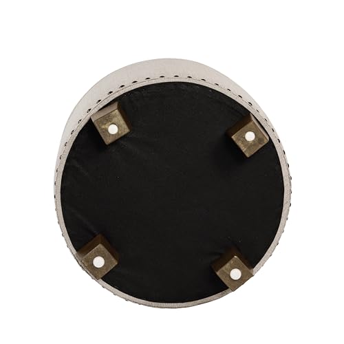 HomePop 18.5" Round Storage Ottoman with Nailheads - Light Brown Fabric - color: Light Brown Fabric