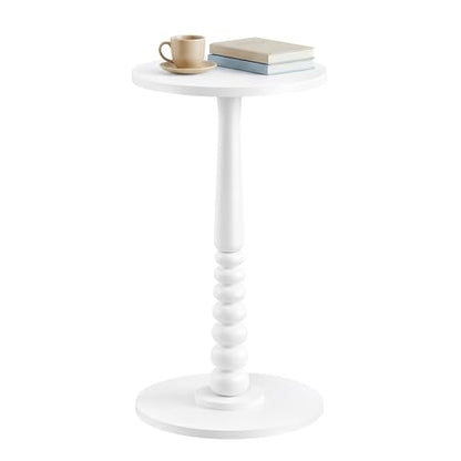 VASAGLE Round Side Table, Small Drink End Table, Solid Wood Leg | Accent Nightstand, Mid-Century Modern, for Living Room Bedroom, Cloud White, MARIEL Collection, ULET293WB02S - color: Cloud White, size: Round