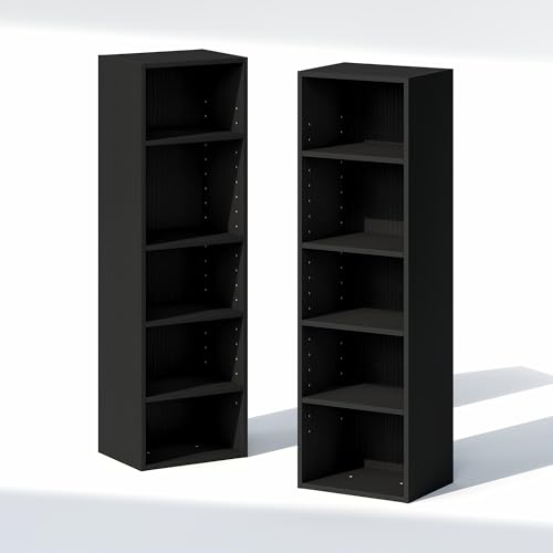 Furinno Pasir Book Shelf Set of 2, 10-Tier Narrow Bookshelf, Blackwood | 9.2 x 11.8 x 78.7, Stackable Bookcase with Open Shelf, for Living Room, Bedroom, Home Office - color: Blackwood, size: Set of 2, 10-Tier, 12-Inch