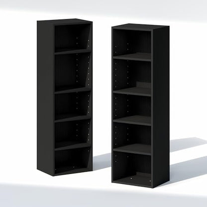 Furinno Pasir Book Shelf Set of 2, 10-Tier Narrow Bookshelf, Blackwood | 9.2 x 11.8 x 78.7, Stackable Bookcase with Open Shelf, for Living Room, Bedroom, Home Office - color: Blackwood, size: Set of 2, 10-Tier, 12-Inch
