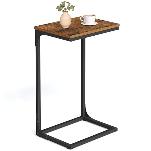 VASAGLE C-Shaped End Table, Side Table for Sofa, Couch Table with Metal Frame, Small TV Tray Table for Living Room, Bedroom, Rustic Brown and Black ULET353B01 - color: Rustic Brown + Black