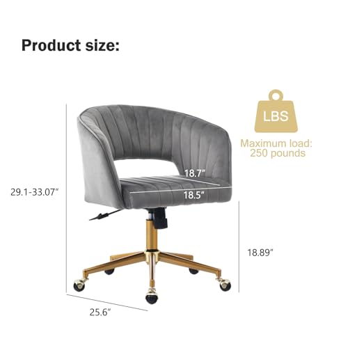Velvet Office Desk Chair, Grey, Adjustable Swivel Wheels, Ergonomic Design for Home Office, Bedroom, Study - color: Grey