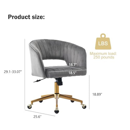 Velvet Office Desk Chair, Grey, Adjustable Swivel Wheels, Ergonomic Design for Home Office, Bedroom, Study - color: Grey