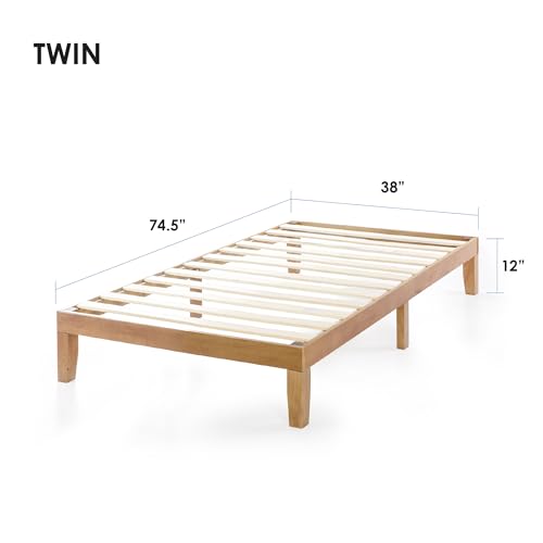 Mellow Naturalista Classic 12-Inch Solid Wood Platform Bed | Wooden Slats, No Box Spring Needed, Easy Assembly | Twin, Natural Pine - color: Natural Pine, size: Twin, style: 12 Inch