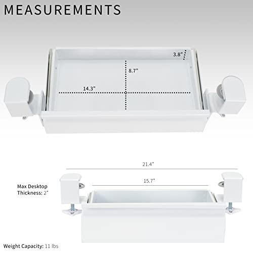 VIVO 16 inch Clamp-On Sliding Pull-out Drawer without Shell for Office Desk, Storage Organizer for Sit Stand Workstation, White, DESK-AC03C-W