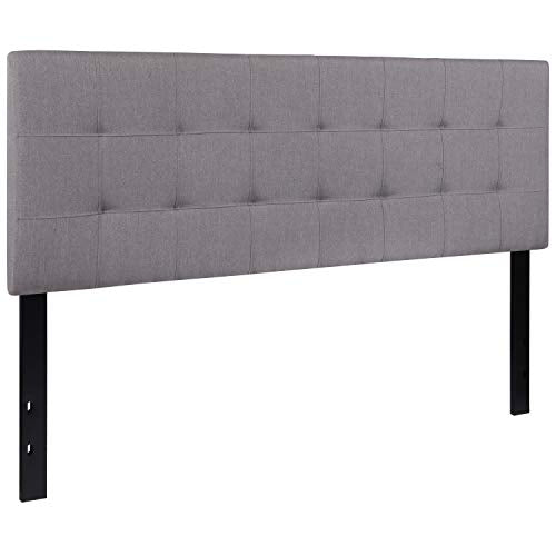EMMA + OLIVER Light Gray Queen Quilted Tufted Headboard | Adjustable Bed Rail Slots, Fabric Upholstered - color: Light Gray, size: Queen