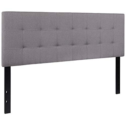 EMMA + OLIVER Light Gray Queen Quilted Tufted Headboard | Adjustable Bed Rail Slots, Fabric Upholstered - color: Light Gray, size: Queen