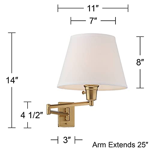 Valentine Warm Gold Swing Arm Plug-In Wall Lamps Set of 2 Light Fixture | Modern White Linen Hardback Shade for Bedroom Bedside House Reading Living Room Home Hallway Dining