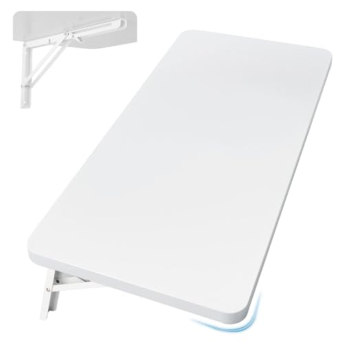 Neoaider Upgrade Wall Mounted Folding Table 31.5”L x 15.7”W, White | Laundry Folding Table with Heavy Duty Metal Collapsible Shelf Brackets, Wall Mounted Desk Fold Down for Small Spaces - color: White, size: 31.5" x 15.7"
