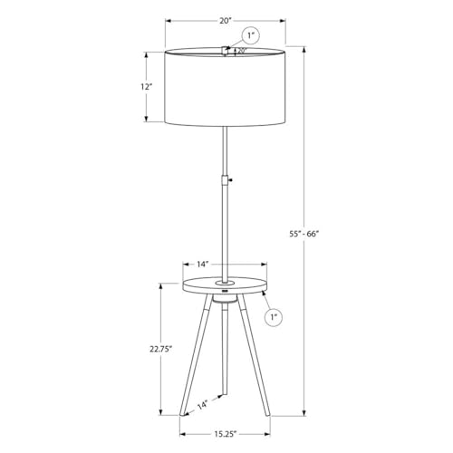 Pemberly Row 66" Tripod Floor Lamp with Shelf, Gold Metal and Ivory Drum Shade, Adjustable Neck, Walnut Laminate Shelf Table, 3-Way Switch, Modern Design for Living Room, Bedroom, or Office